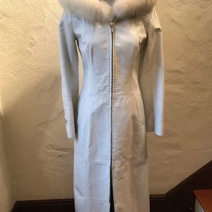 Leather coat with insulated lining with fur trim